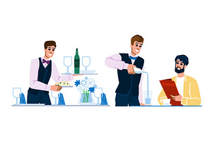 Waiter serving customer in, a Person Illustration by pikepicture