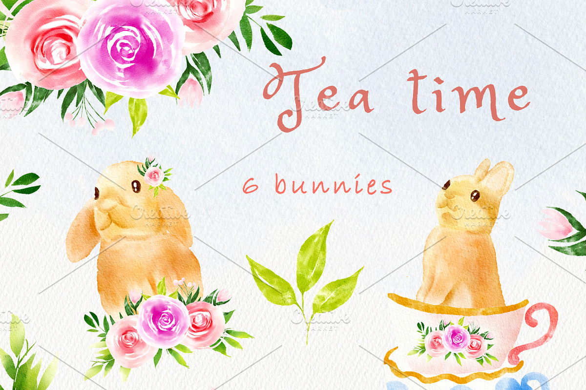 Tea time party bunny clipart, an Illustration by heyiamalice (Photo 3 of 15)