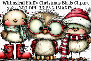 Whimsical Fluffy Christmas Birds, an Illustration by Canvas Craft