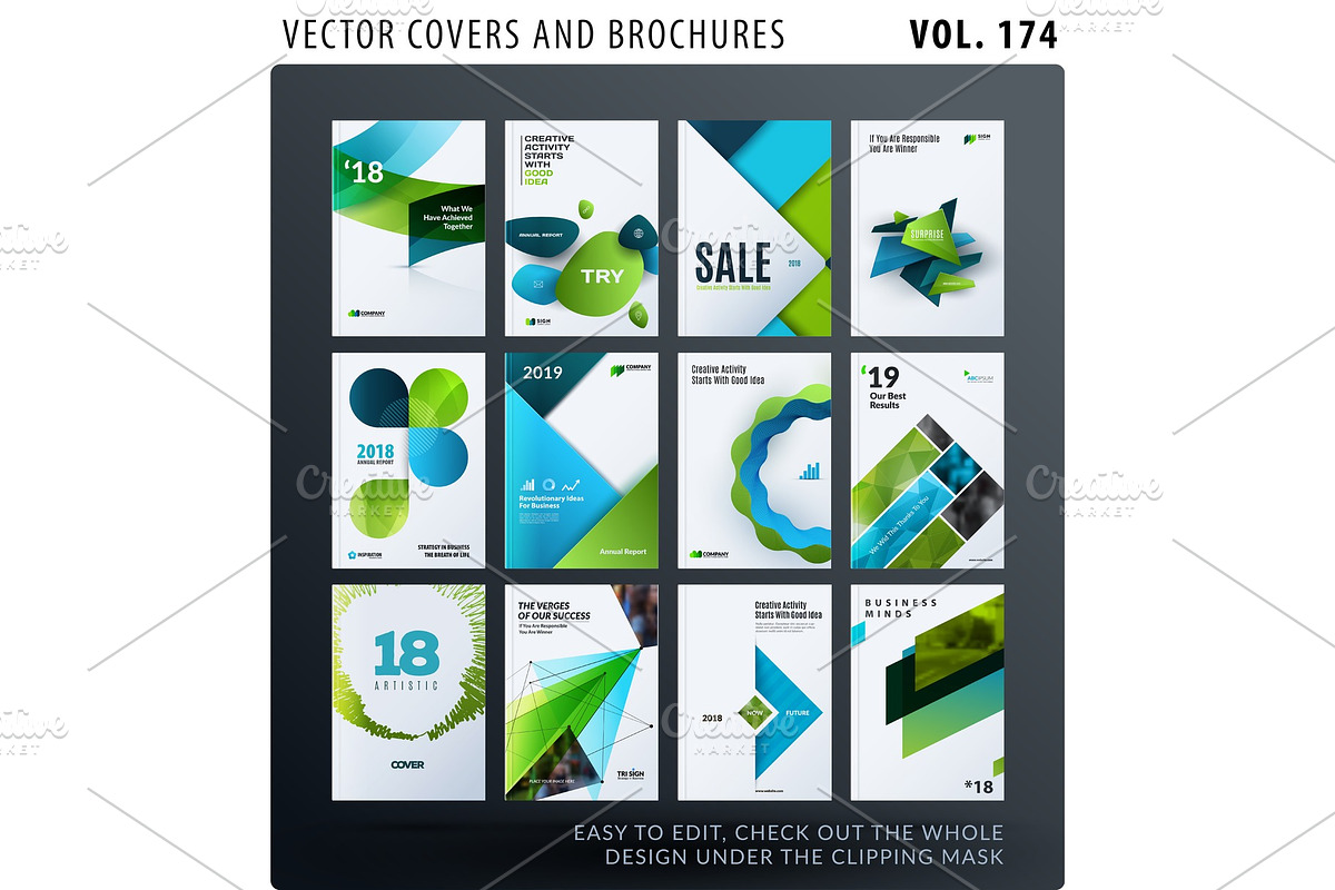 Set of design brochure, abstract annual report, horizontal cover layout, flyer in A4 with vector colourful geometric shapes, a Technology Illustration by Diamond Graphics | EPS 10