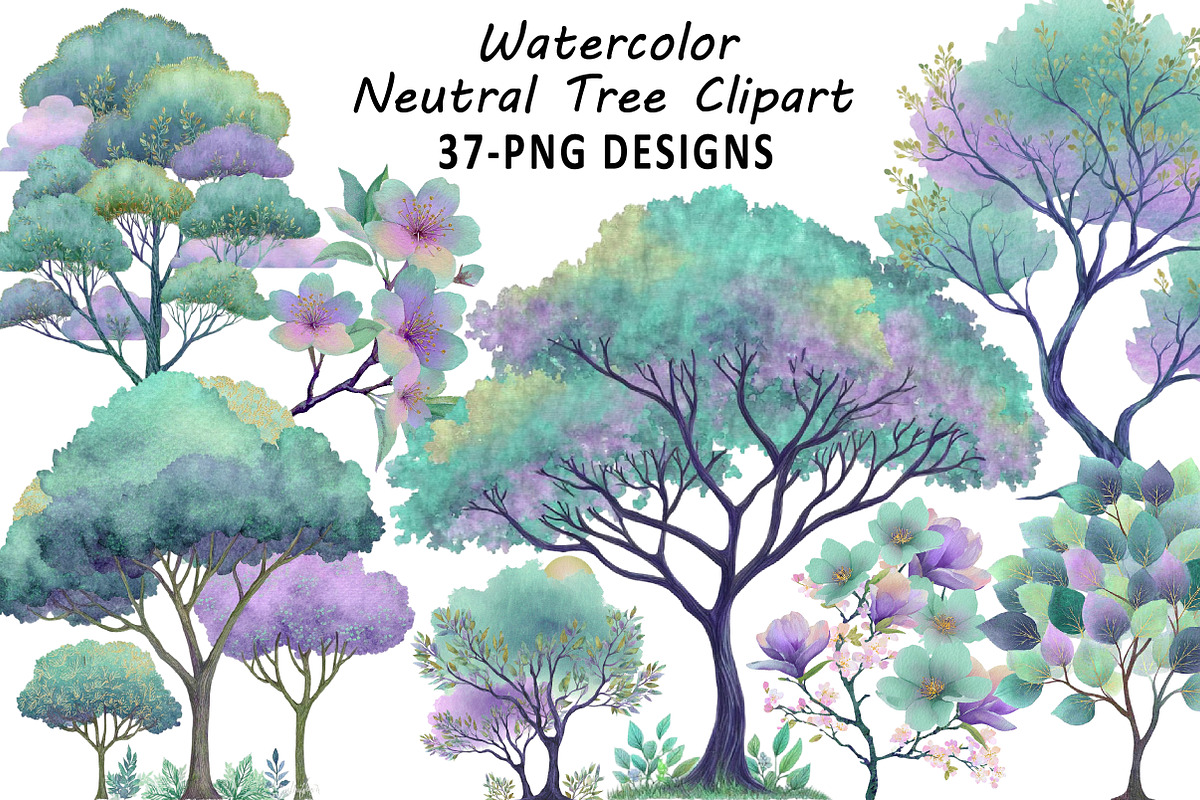 Neutral Watercolor Tree Clipart Bund, an Illustration by Daily.Designs