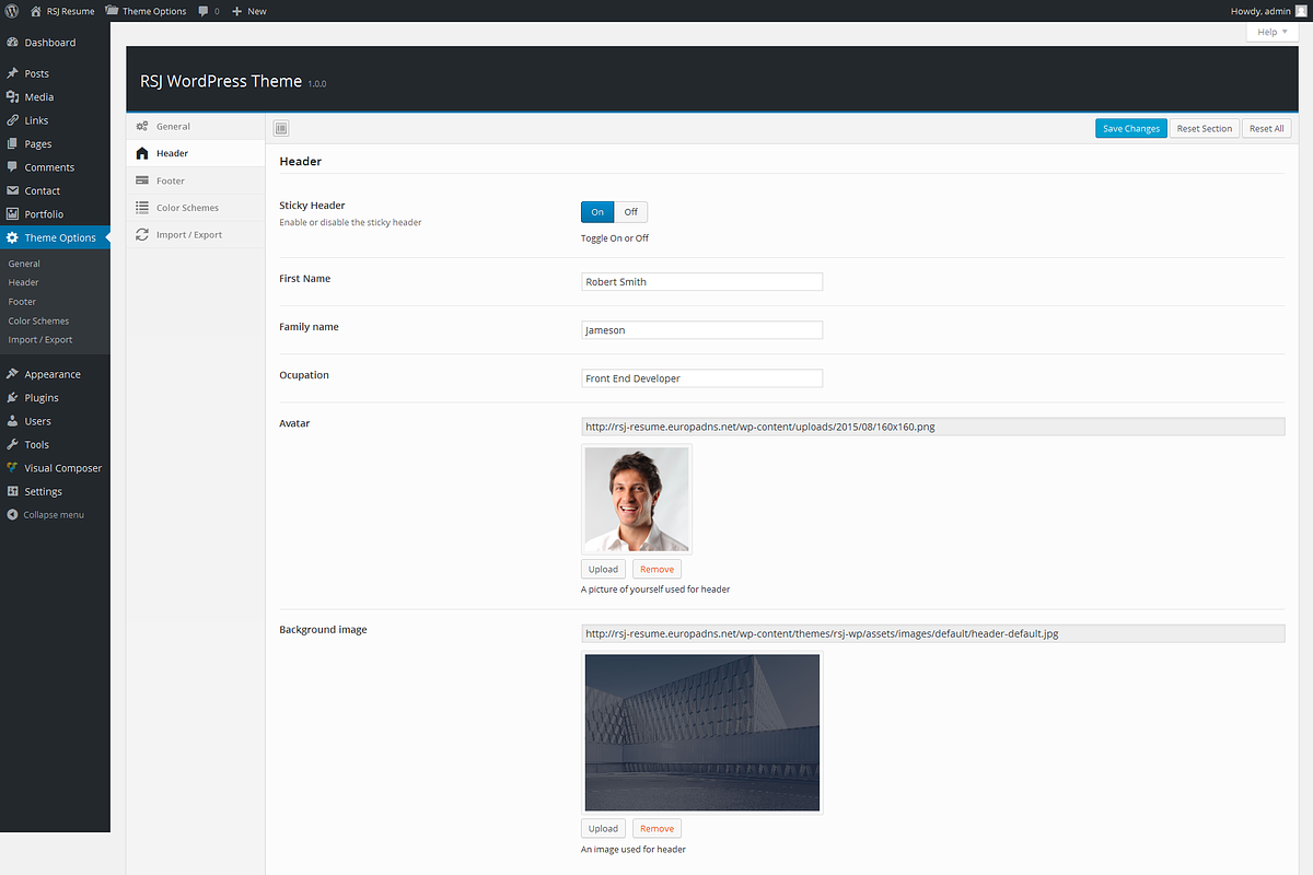 RSJ Resume - CV / Portfolio WP Theme, a WordPress Template by europadns (Photo 4 of 9)