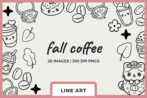 Kawaii Fall Coffee Line Art