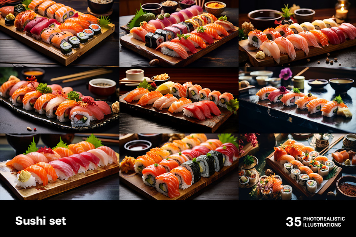 Sushi set. 35 images, a Food Illustration by Handmadefont (Photo 2 of 10)