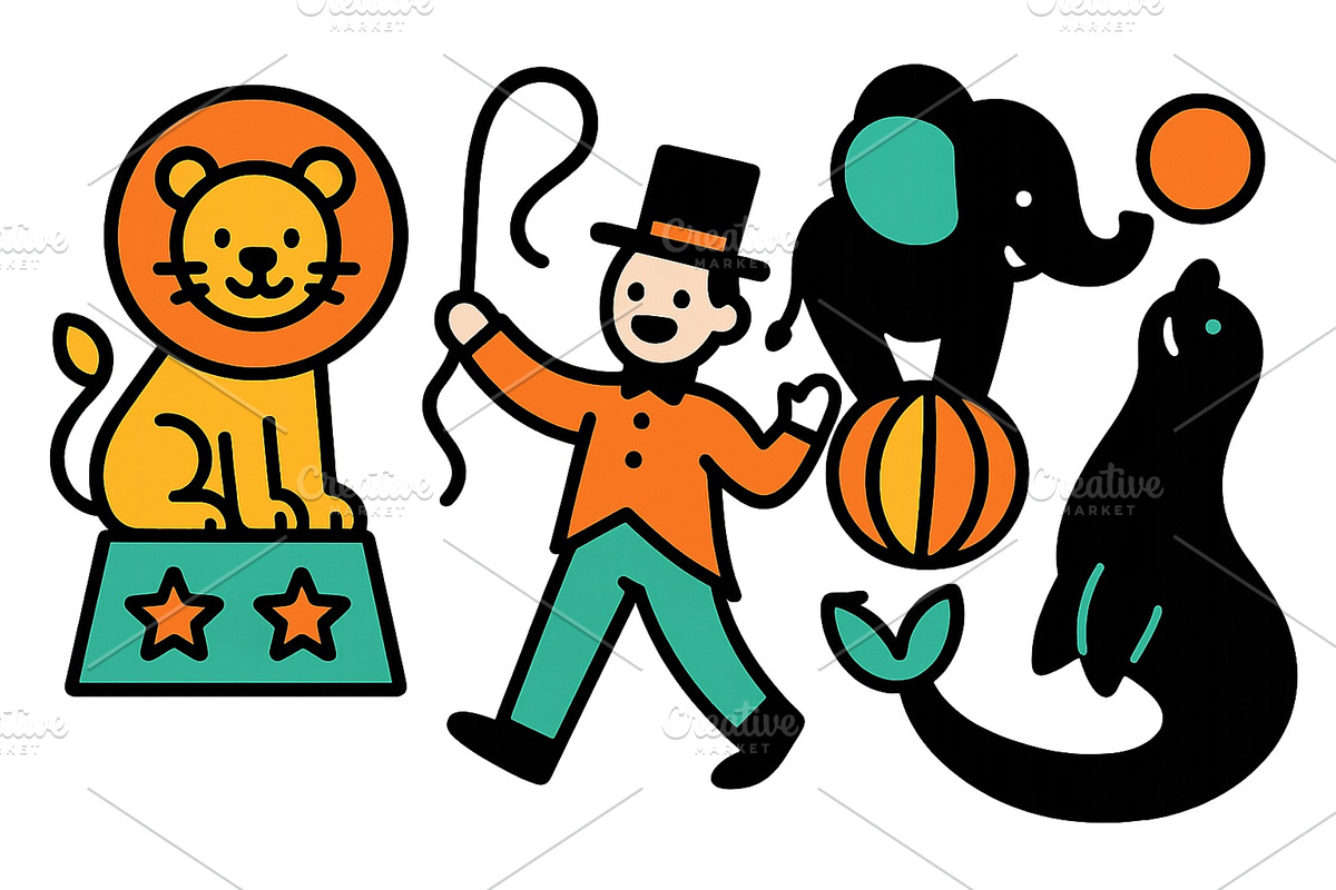 Colorful circus characters in a, an Animal Illustration by ZinetroN