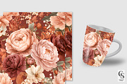 Romantic Autumn Peony Flowers Paper, a Pattern Graphic by Creative Store (Thumbnail 3 of 5)