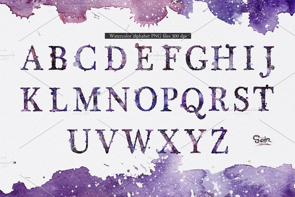 The Starry Night watercolor alphabet, a Texture Illustration by Soir Creative (Photo 4 of 6)