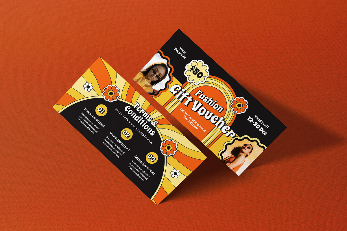 Orange Groovy Fashion Gift Voucher, a Card Template by graphicook (Photo 3 of 3)