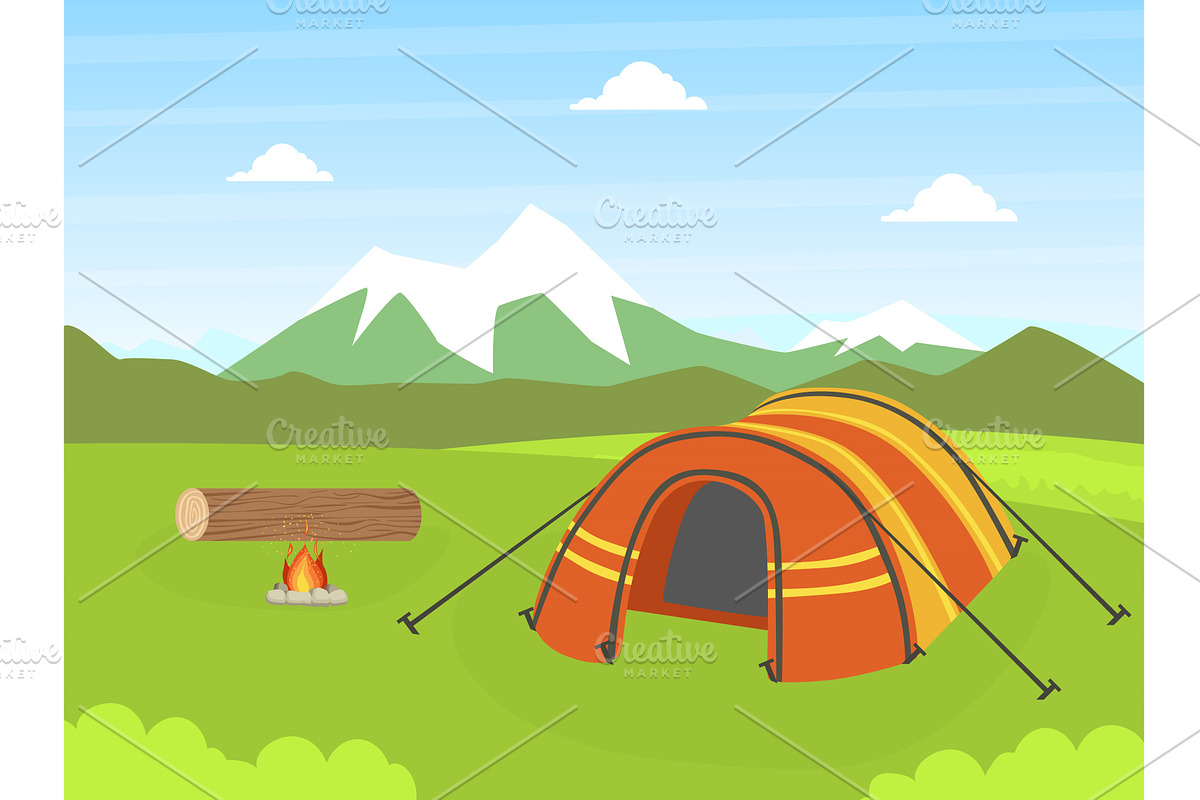 Tourist Tent on Natural Mountain, an Illustration by TopVectors
