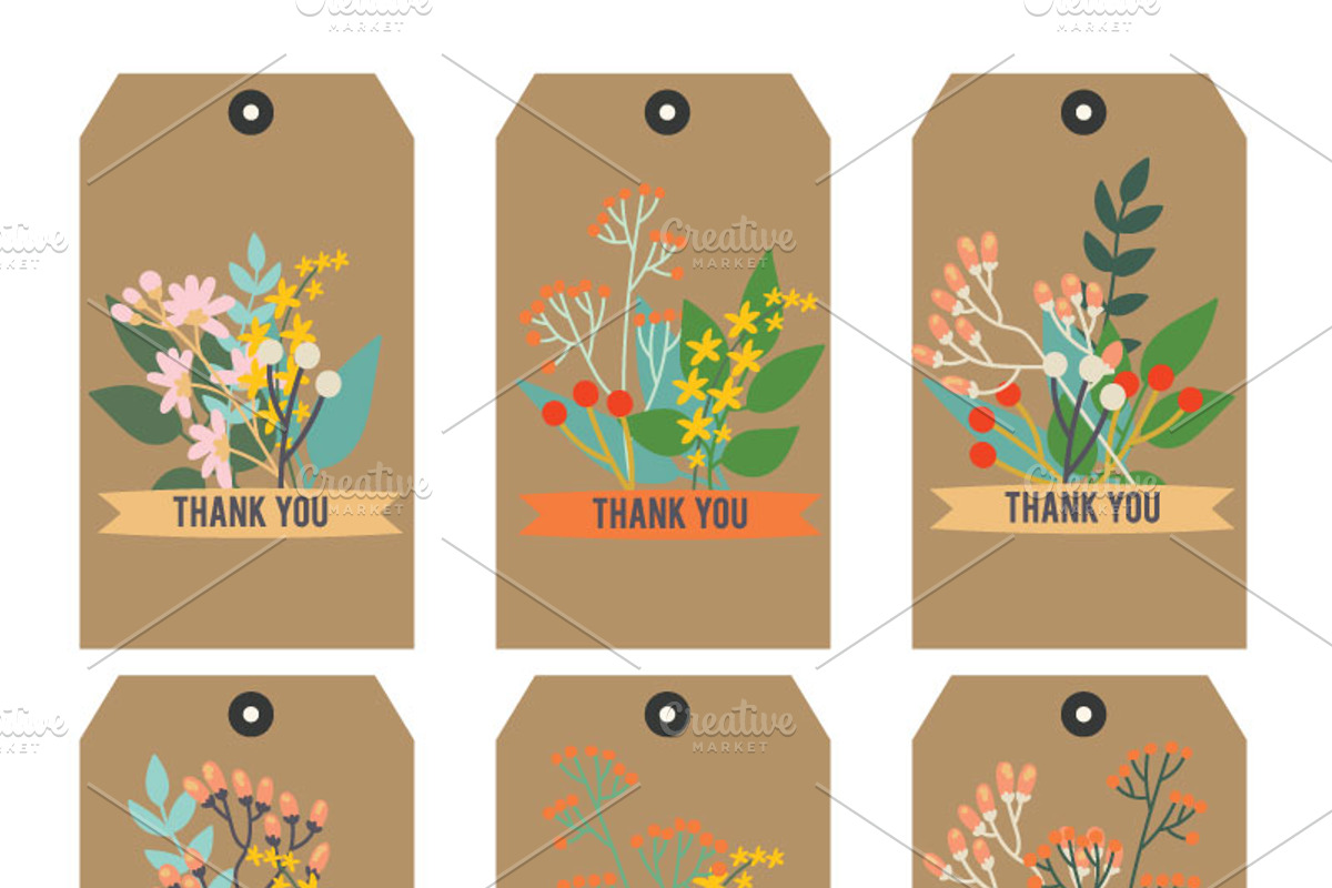Thank you Printable tags Floral, a Card Template by MooBeer