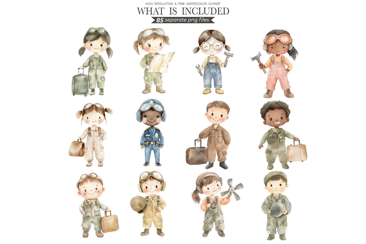 Aviator Friends Watercolor Clipart, an Illustration by CharmClipart (Photo 2 of 8)