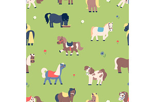 Funny flat pony on green meadow, an Illustration by LadadikArt