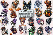 Watercolor Halloween Messy Bun Clipa, an Illustration by SVGArt (Thumbnail 1 of 8)