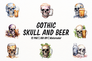 Gothic Skull and Beer Clipart, a Person Illustration by New-School-Wave
