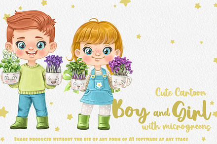 Boy and Girl with microgreens