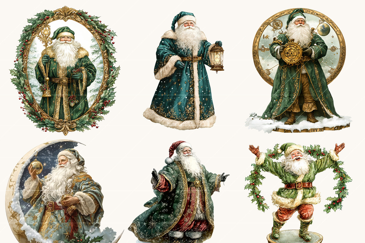Celestial Santa Claus Clipart Bundle, a Seasonal Illustration by BusyDaydesign (Photo 4 of 9)