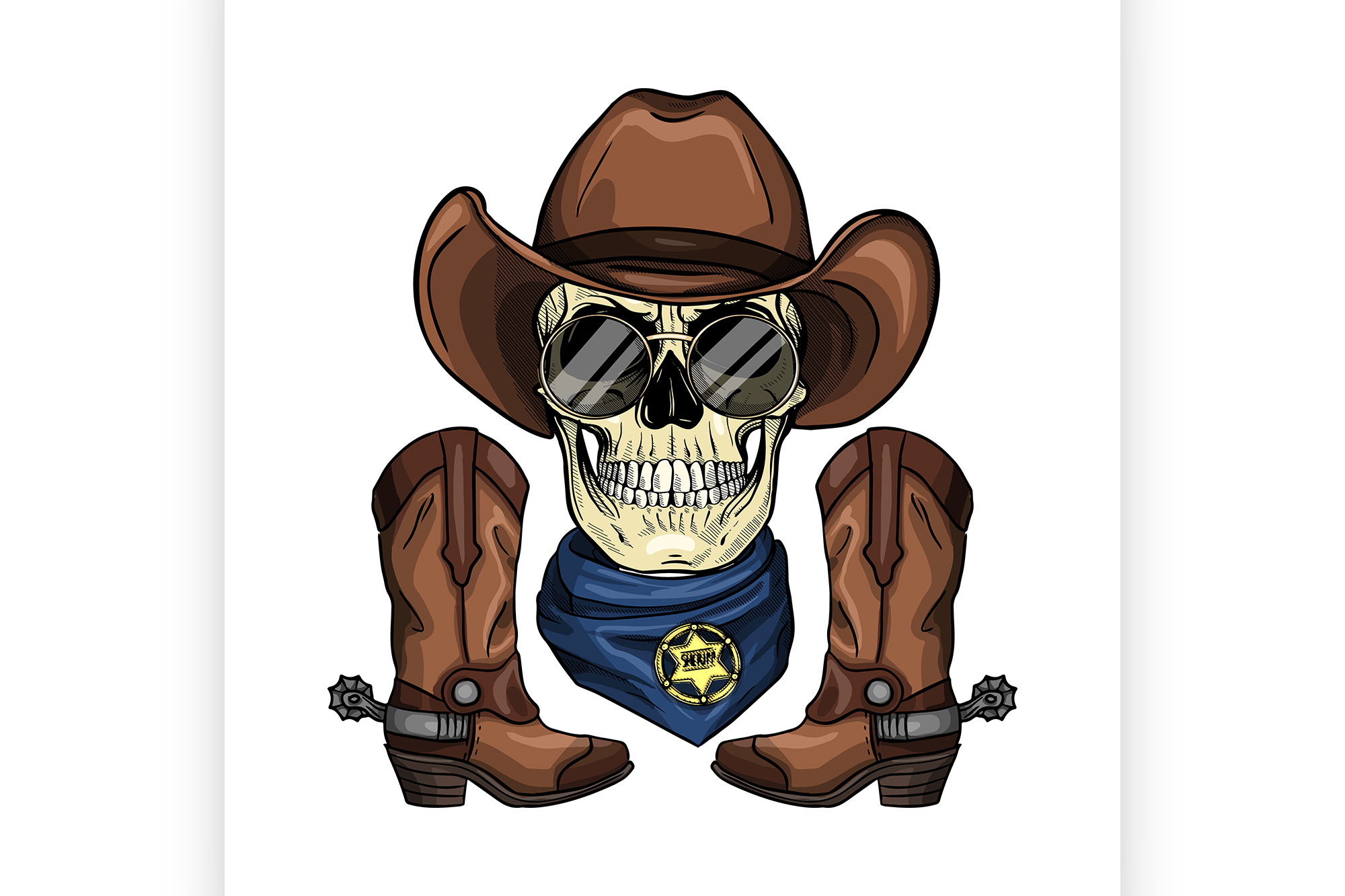 Color Skull With Cowboy by Netkoff | Creative Market