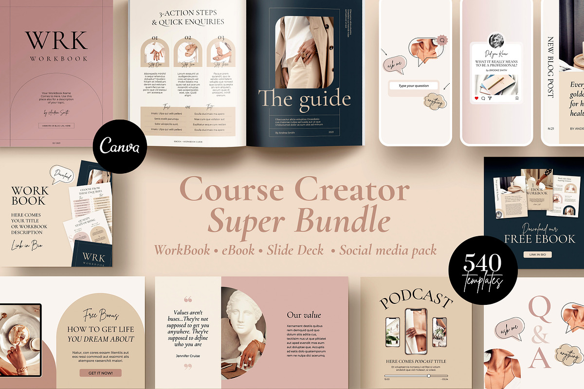 4 in 1 Course Creator Bundle CANVA, a Magazine Template by Mirazz (Photo 1 of 50)