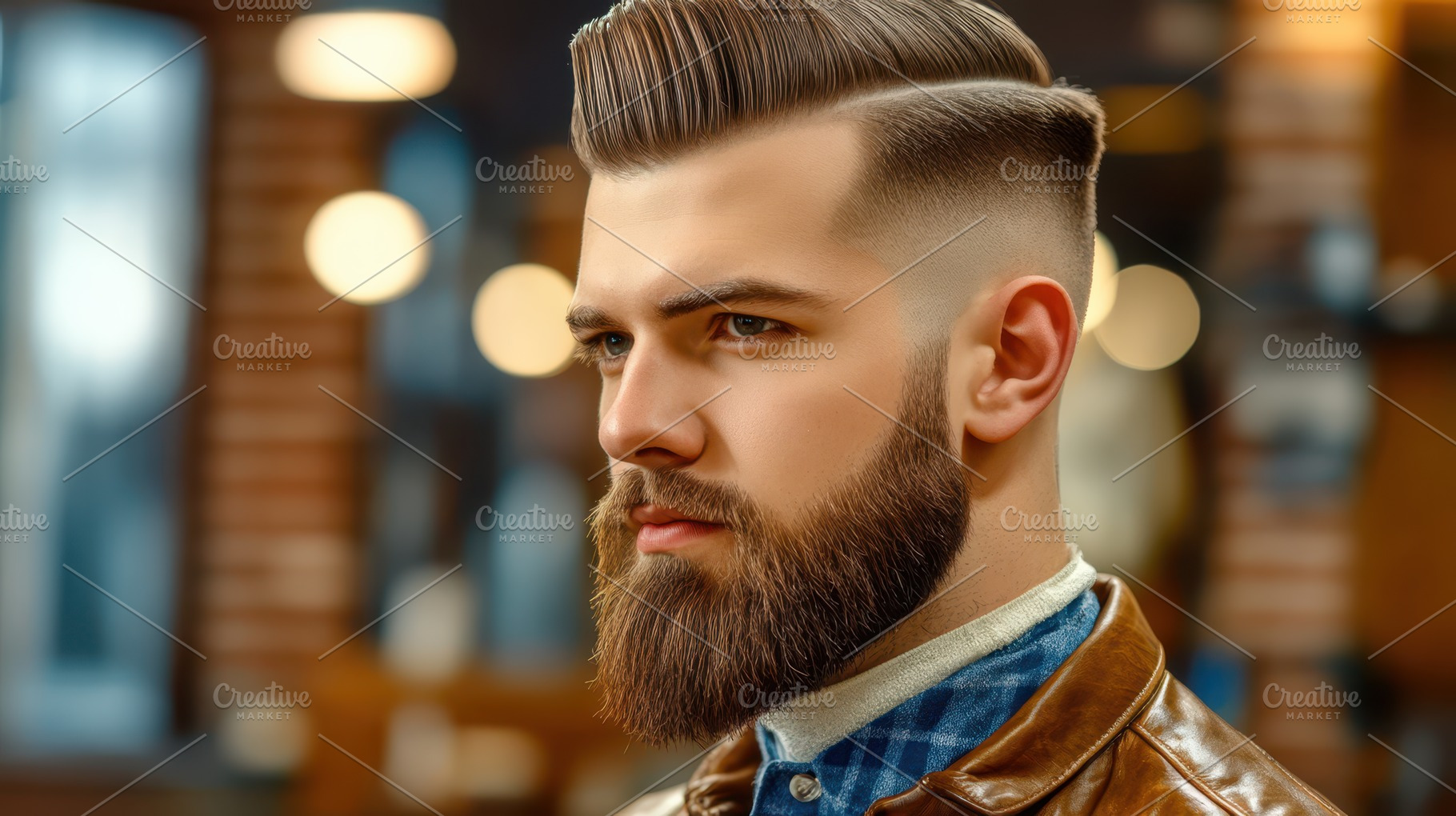 A close-up of a bearded man getting his beard trimmed by a barber, showcasing t, a Person Photo by Mashimara