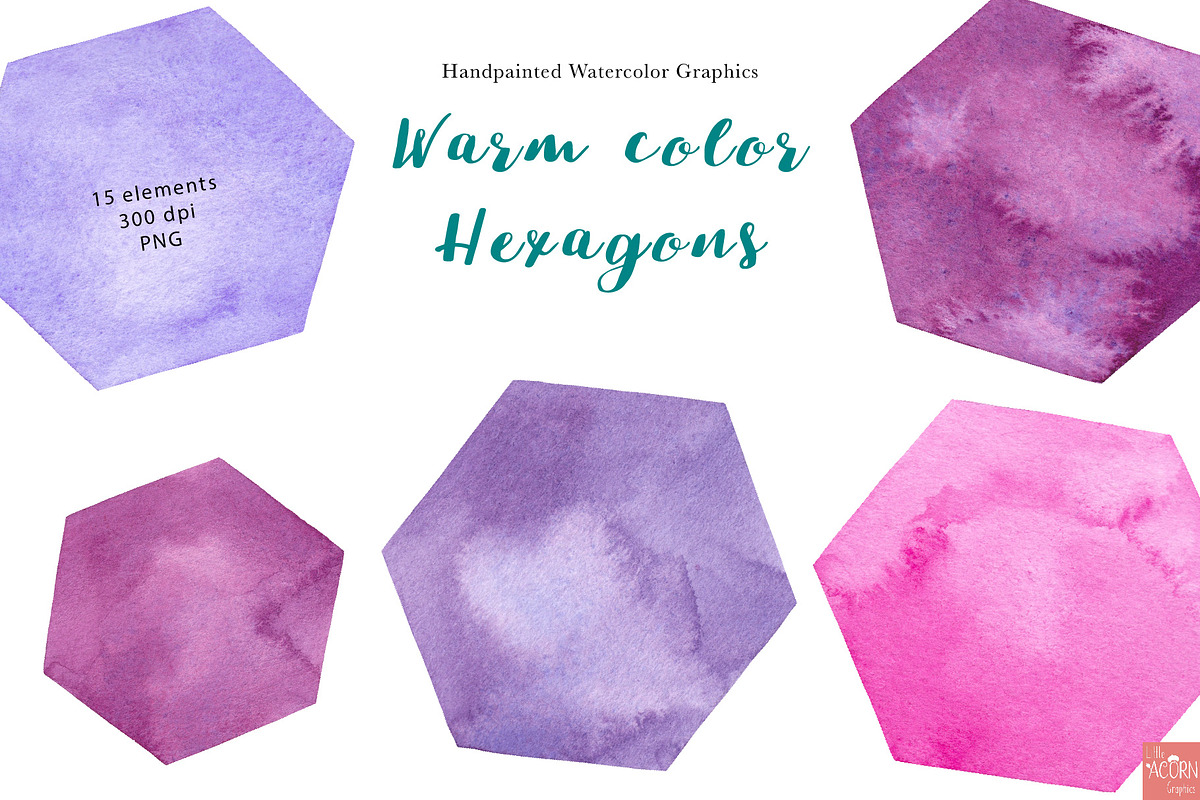 Purple Watercolor Hexagons, an Object Graphic by LittleAcornGraphics (Photo 5 of 5)