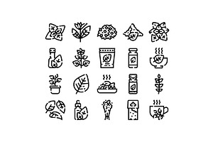 Aromatic herbs and spices line icons, a Food Illustration by pikepicture