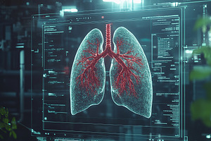 Virtual lungs organ with cancer on computer screen, a Health & Medical Photo by AlyaAnd