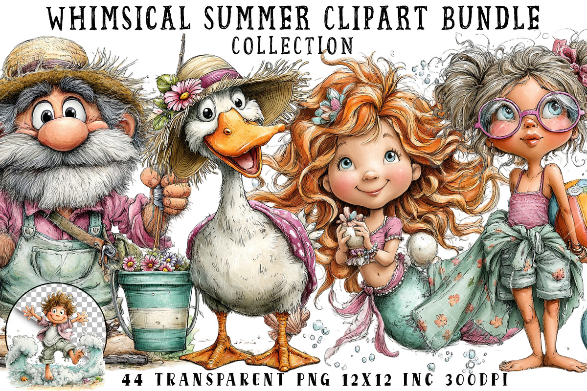 Whimsical Summer Clipart Bundle, an Illustration by OK Design (Photo 1 of 6)