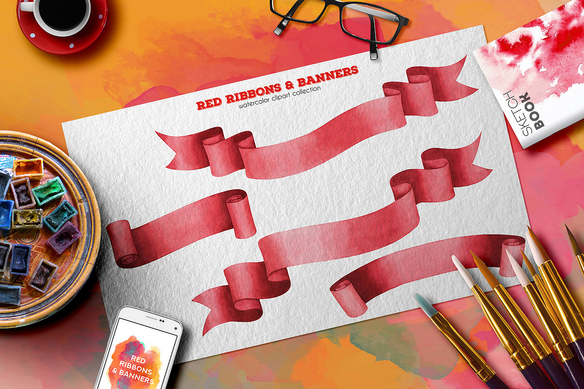 Red ribbons & banners collection, a Decorative Illustration by Anastasia Koba (Photo 8 of 8)