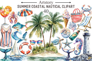 Summer Coastal Nautical Clipart, an Illustration by designcity5