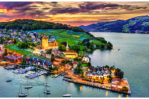 Spiez castle on lake thun in stock photo containing switzerland and castle, an Architecture Photo by Leonid Andronov