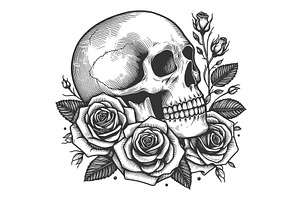 Skull And Roses Tattoo Design