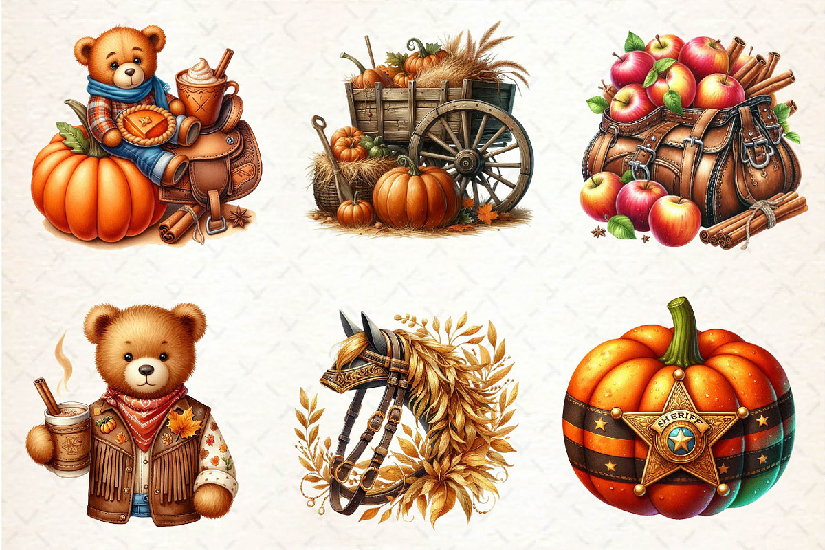 Watercolor Cowboy Autumn Clipart, an Illustration by Dream Creation (Photo 2 of 6)