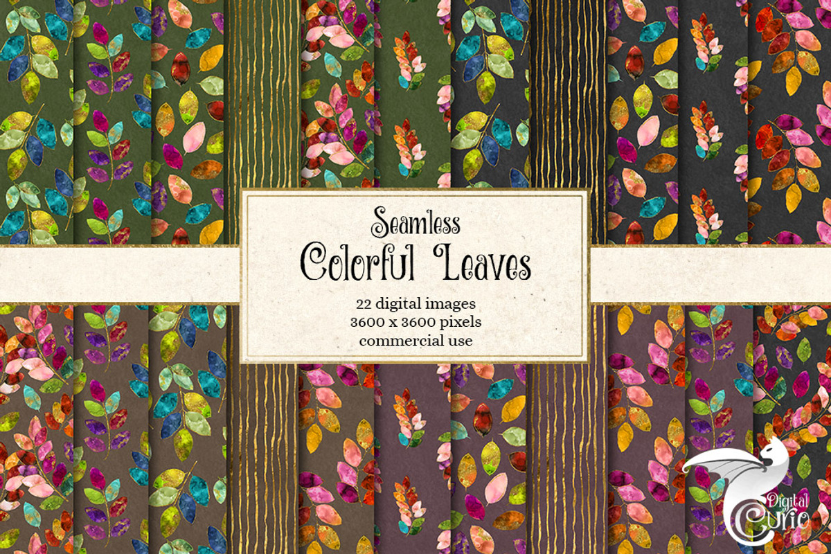 Colorful Leaves Digital Paper, a Pattern Graphic by Digital Curio (Photo 1 of 3)
