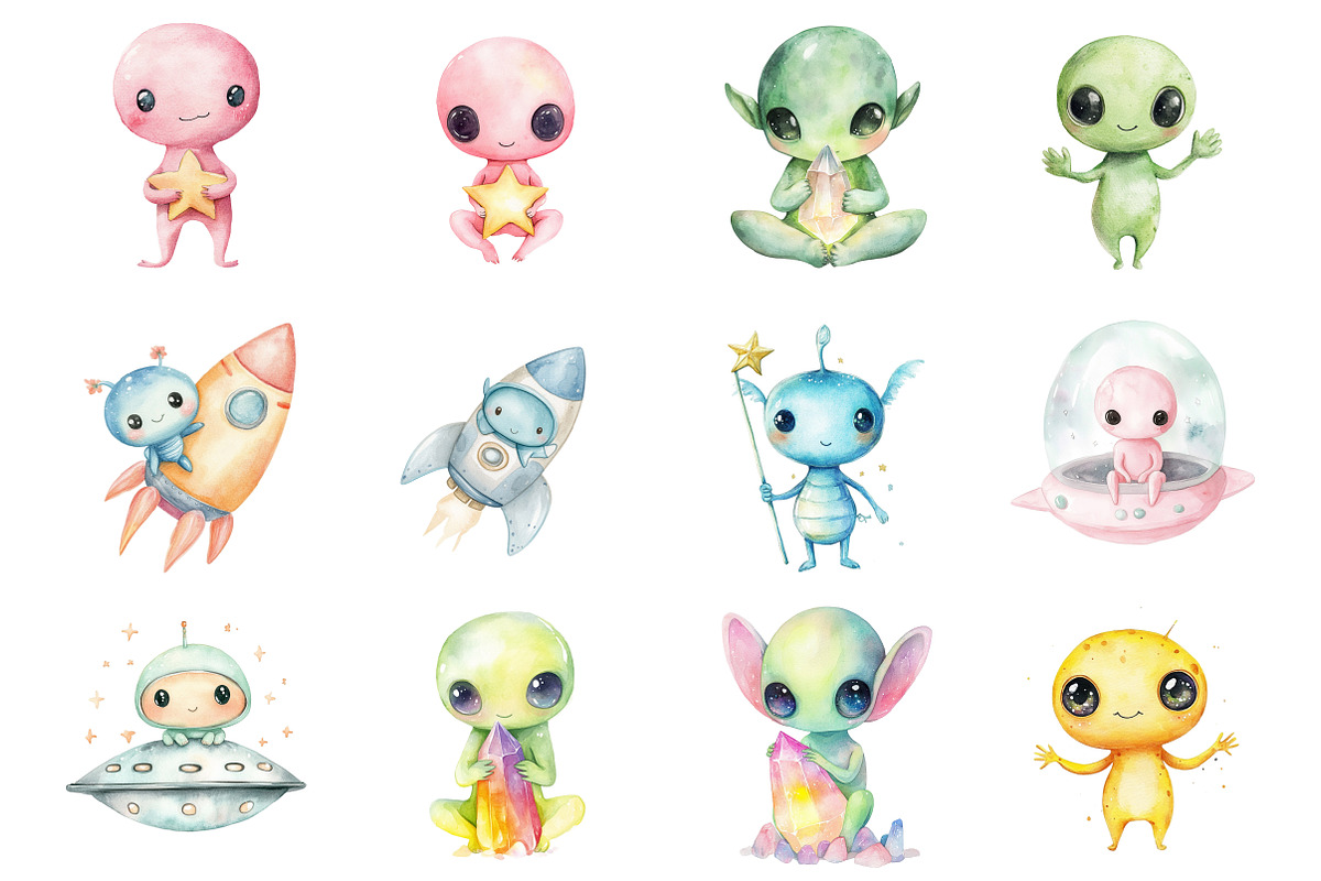 Kawaii Alien Clipart, an Illustration by Design Market (Photo 3 of 5)