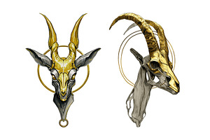 Goat golden skull cartoon vector set, an Animal Illustration by Onyx
