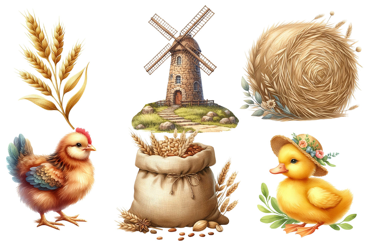 Farm animals watercolor  clipart, an Illustration by Designworld (Photo 2 of 6)