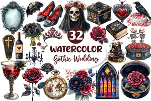 Watercolor Gothic Wedding Clipart, an Illustration by Dream Creation