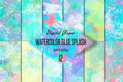 Watercolor blue splash-digital paper, a Pattern Graphic by JAY MID IMAGE (Thumbnail 1 of 5)