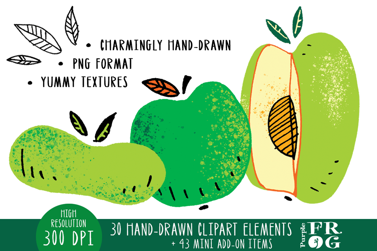 An Apple a Day - Digital Clipart, a Food Illustration by Purple Frog (Photo 3 of 5)
