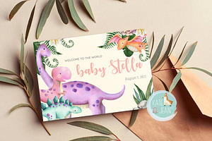 Girly Dinosaurs Watercolor Clipart