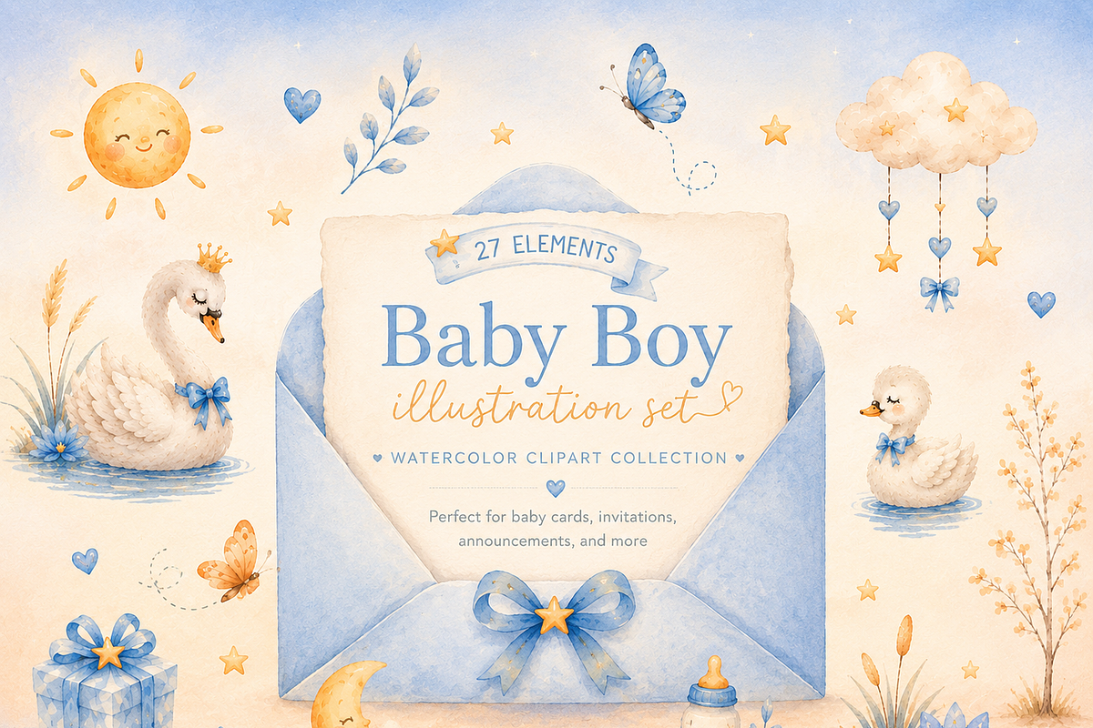 Blue Swan Baby Set, an Animal Illustration by dal digtal (Photo 1 of 3)