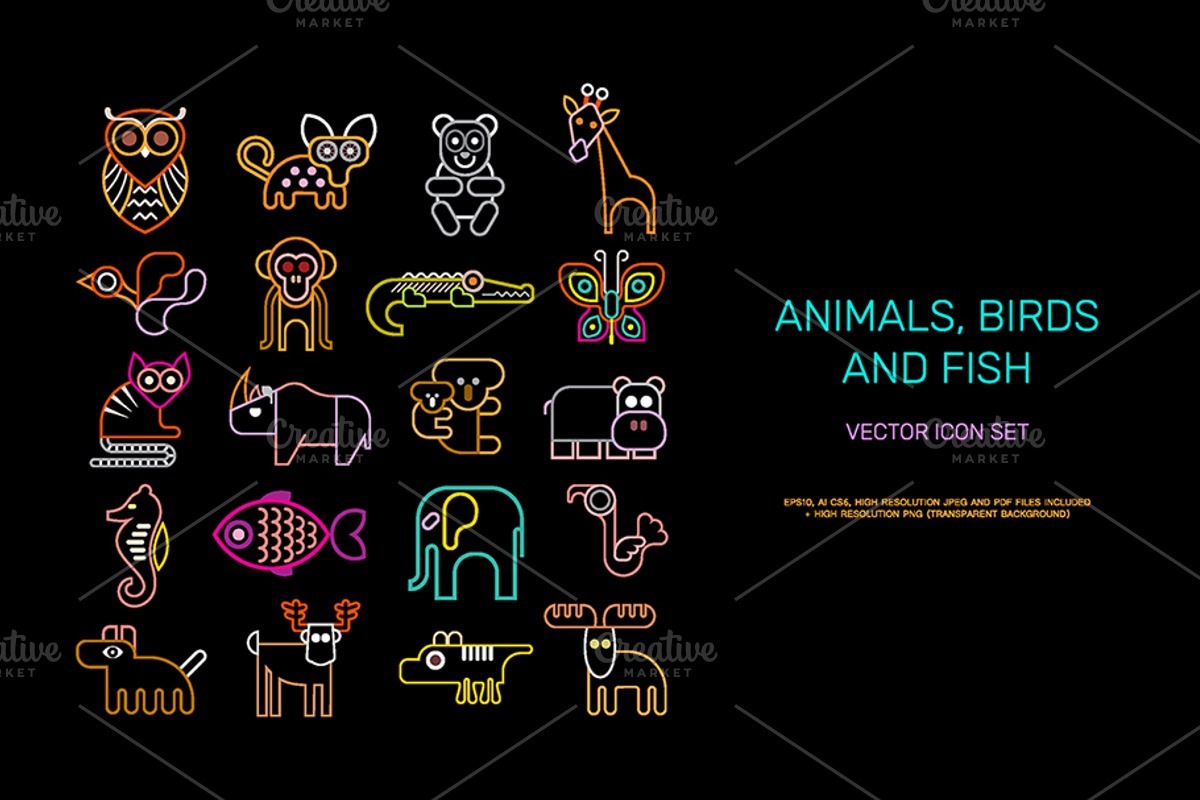 Animal Icons neon