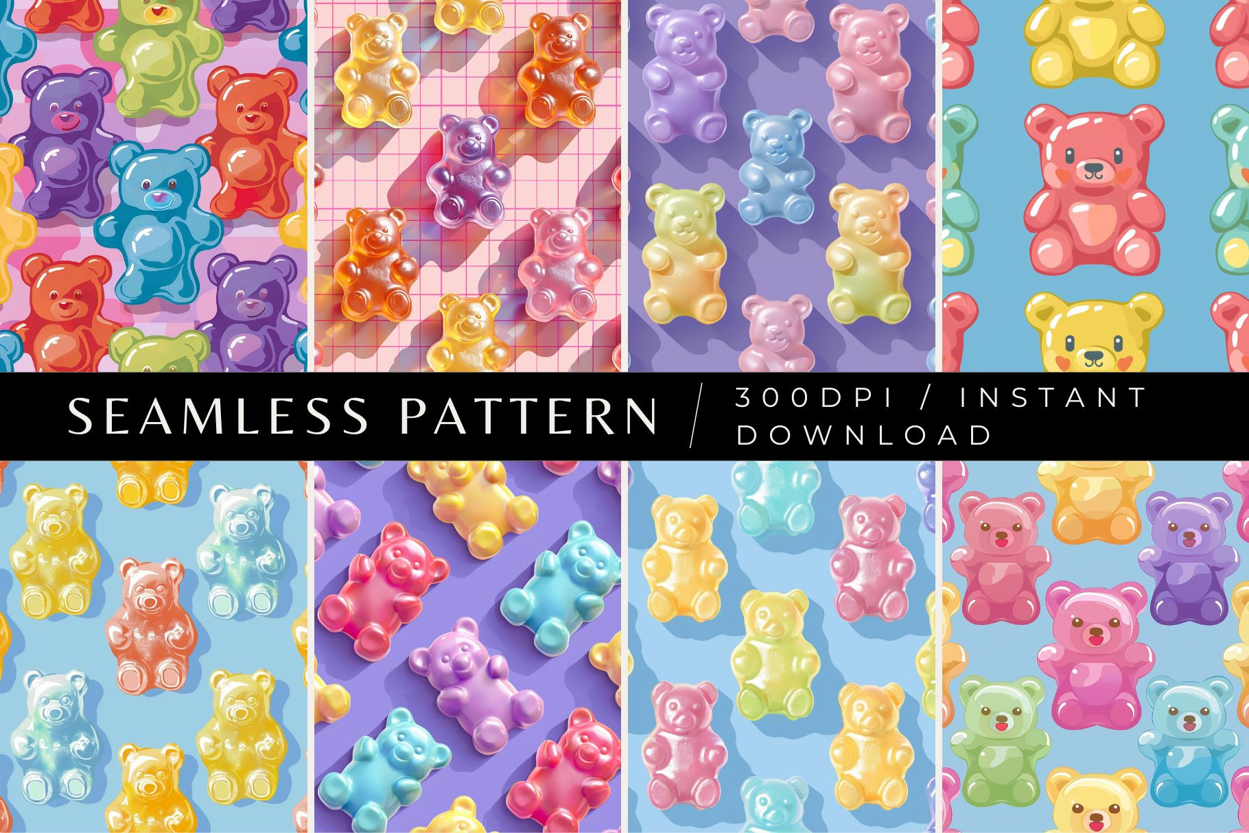 8 Gummy Bear Land Seamless Patterns, a Pattern Graphic by Inknfolly