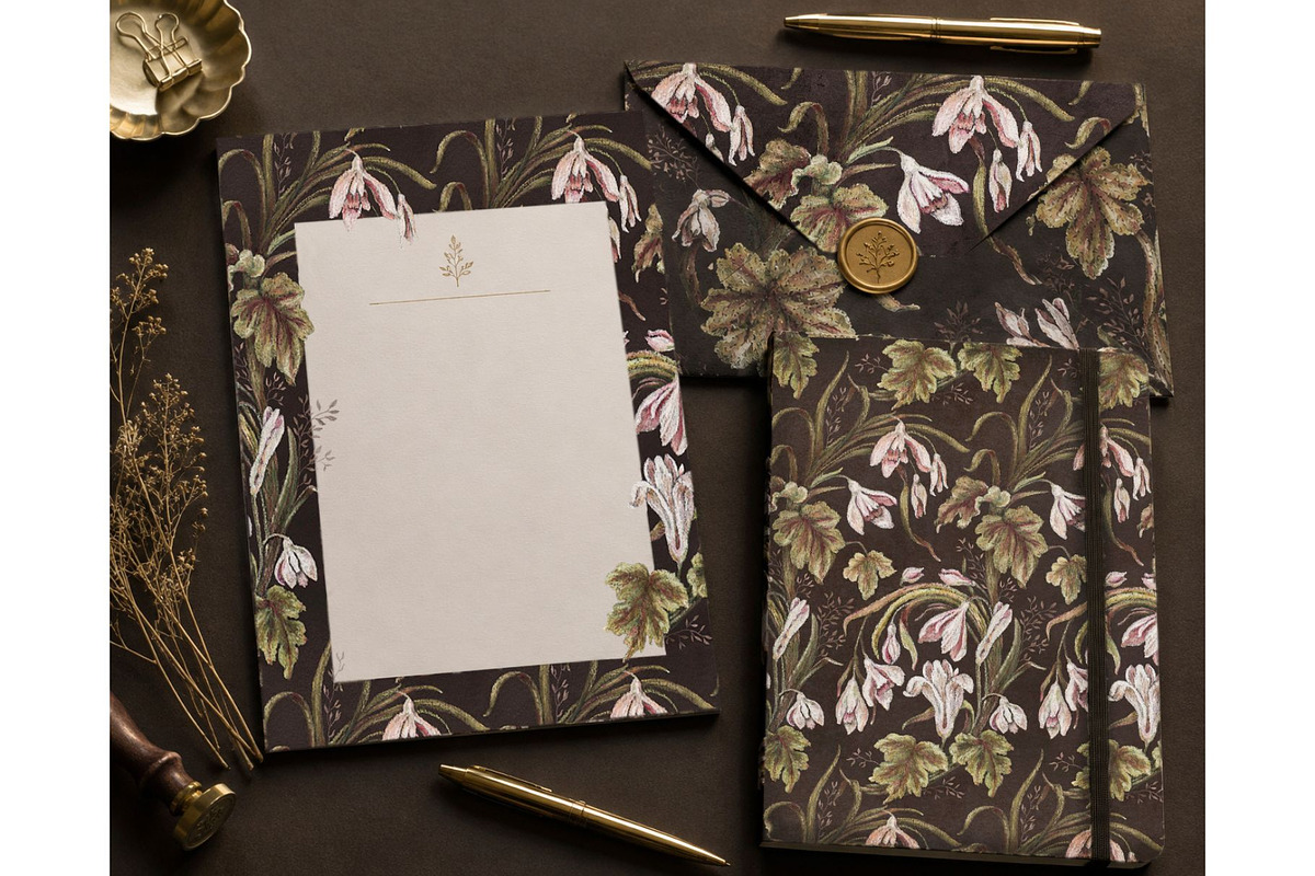 Snowdrop Nocturne Botanical Pattern, a Pattern Graphic by MouseGrey (Photo 7 of 9)