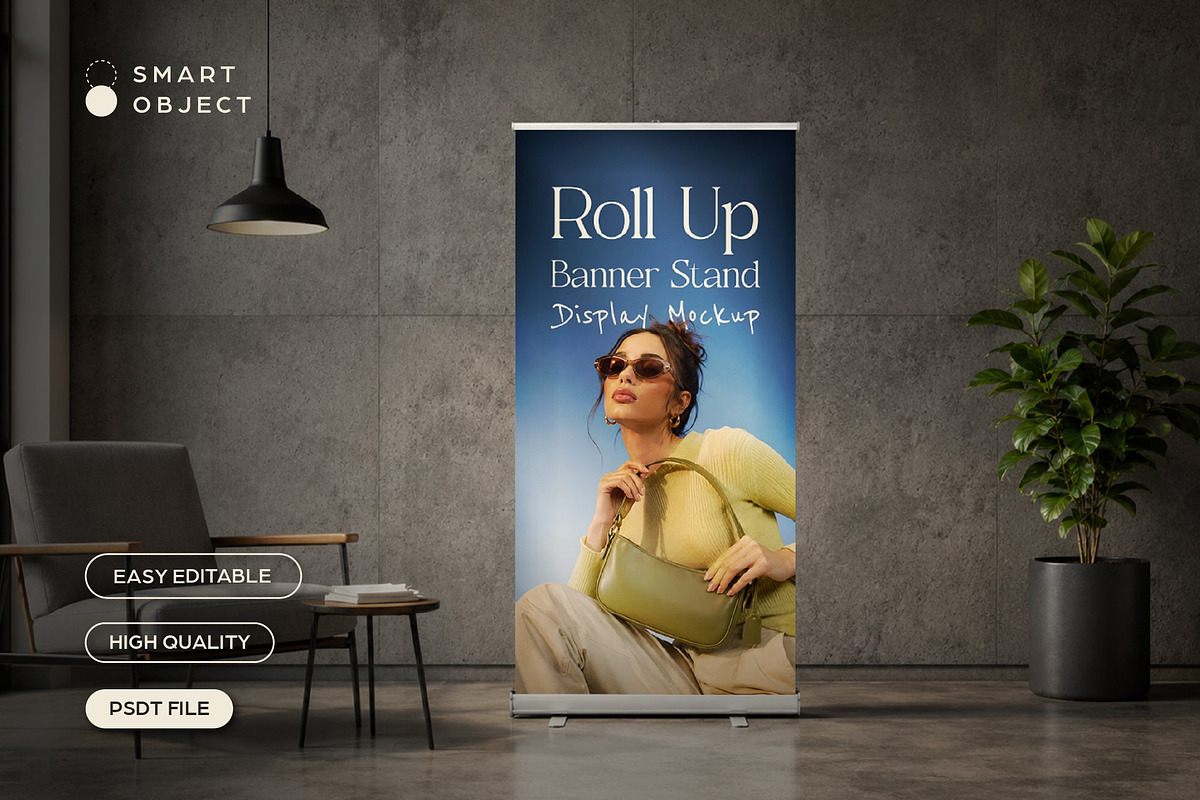 Roll Up Banner Stand Display Mockup, an Advertising Mockup by studiogstock (Photo 1 of 3)