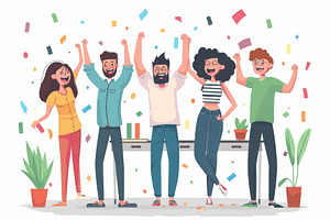 Happy team celebrating success confe, a Photo by Pixeness Studio