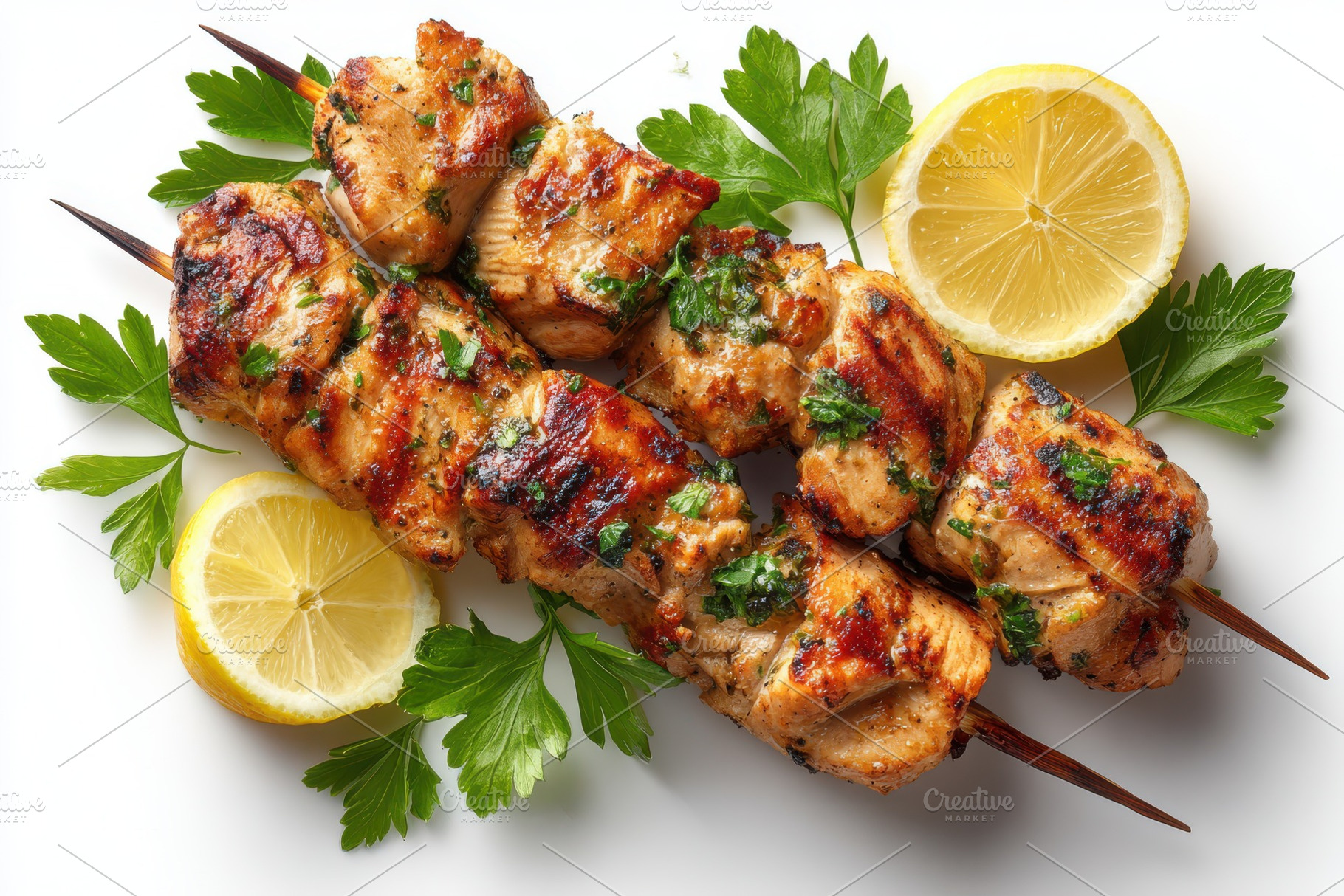 Grilled Chicken Skewers Lemon Parsle, a Photo by Pixeness Studio