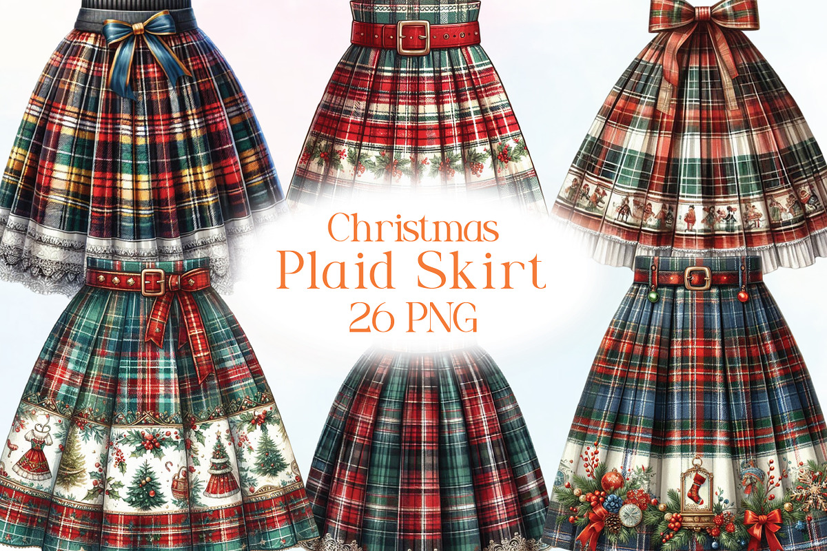Watercolor Christmas Plaid Skirt PNG, an Illustration by CraftArtStudio (Photo 1 of 6)