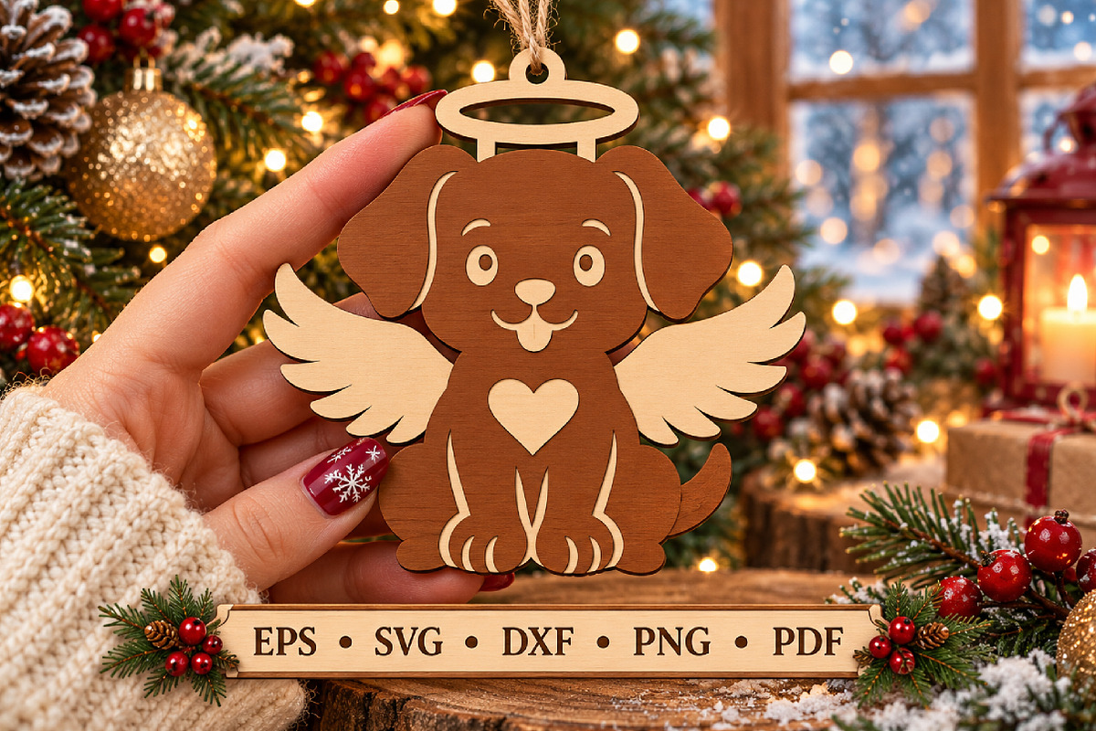 Dog Angel Bauble Laser Cut Wood File, an Object Graphic by Libby Wishes (Photo 2 of 3)
