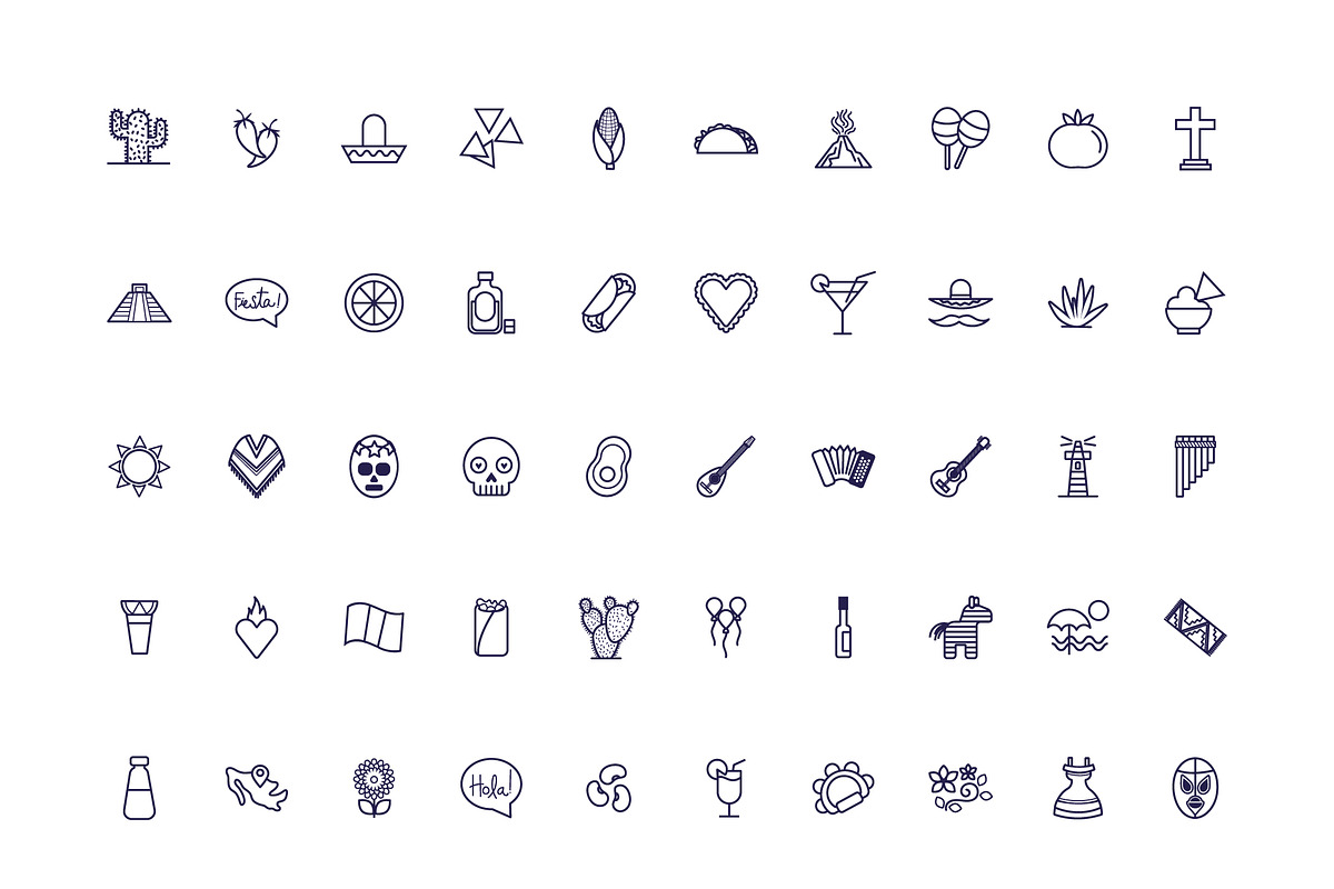 Mexico Culture Line Icons Set